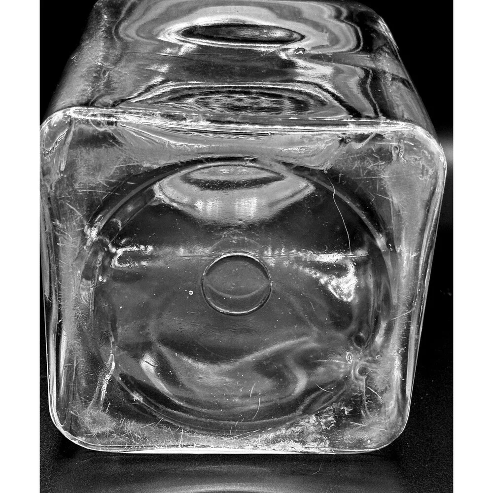Vintage Square Clear Glass Apothecary Canister w/Decorative Floral Stopper 2 Qt